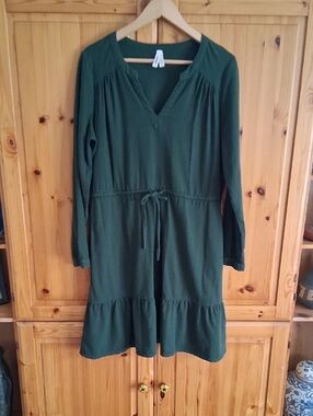 Pact Organic Cotton Green Cafe Crepe Tiered Ruffle Gorpcore Midi Dress Size M